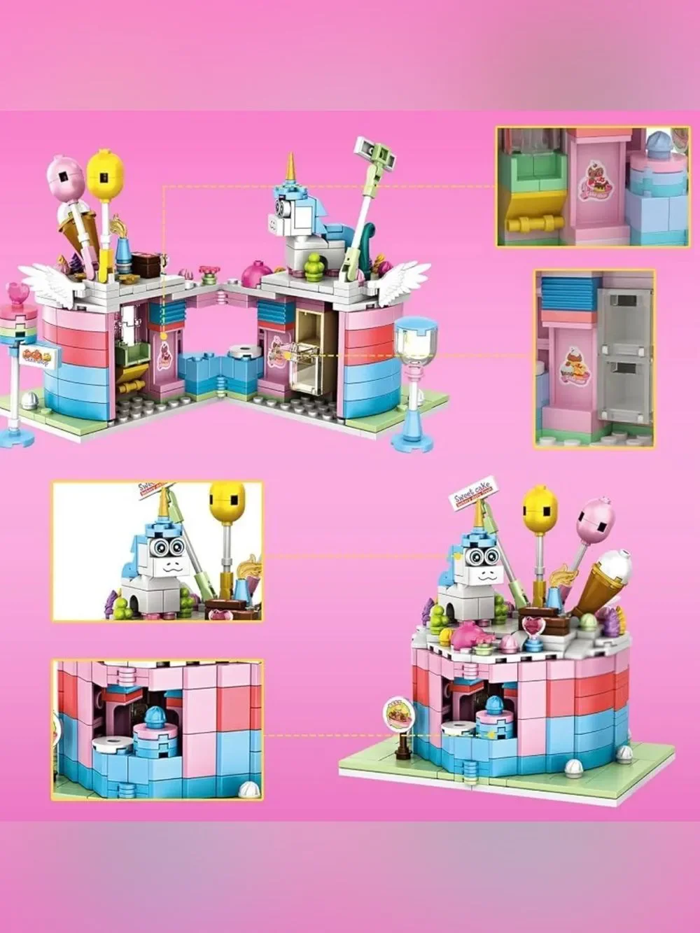 Cake House & Coffee Shop Building Blocks Set in Pink Carry Case ages 6+ NEW